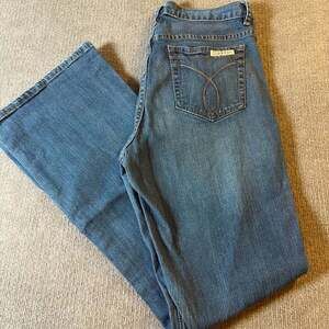 Calvin Klein Jeans Womens 12 Blue Flare Medium Wash Denim Mid Rise Pocket 1583